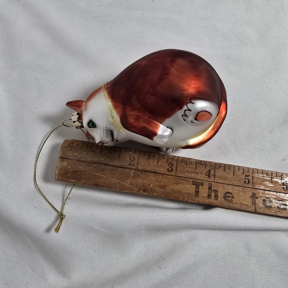 Smithsonian Institution Blown Glass Fat Ginger Green Eyed Cat Christmas Ornament - Picture 9 of 9